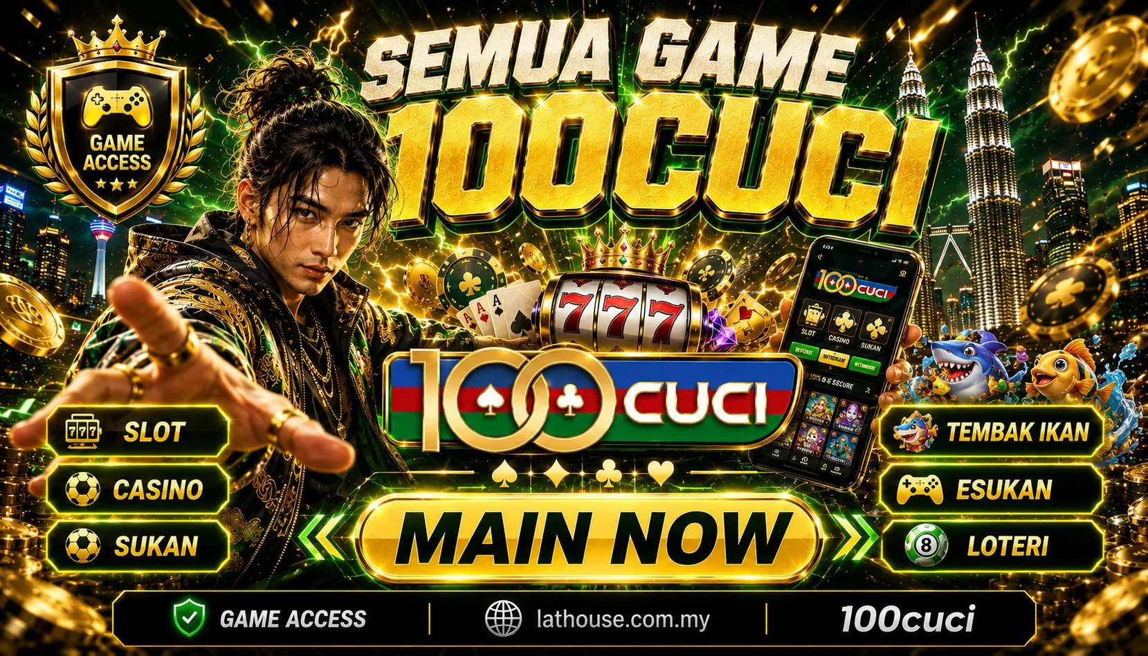 100cuci game collection — live casino, slots, sports, fishing